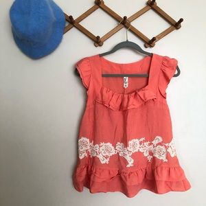 Anthropologie Floreat Embroidered Ruffle Top